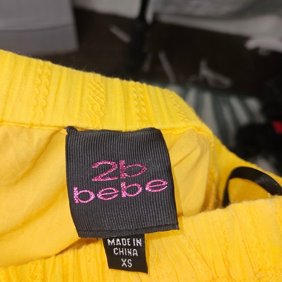 2b bebe Womens Yellow Smocked Eyelet Tiered Ruffle Strapless Tube Mini Dress XS - Picture 8 of 10